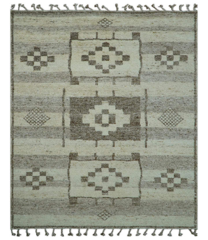 Tribal Custom Made Contemporary Beige Hand knotted Wool Area Rug - The Rug Decor