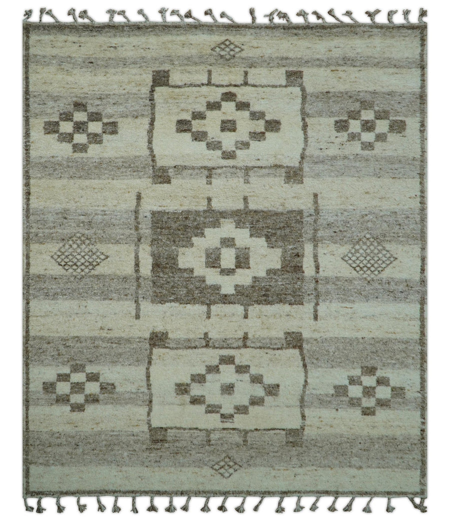 Tribal Custom Made Contemporary Beige Hand knotted Wool Area Rug - The Rug Decor