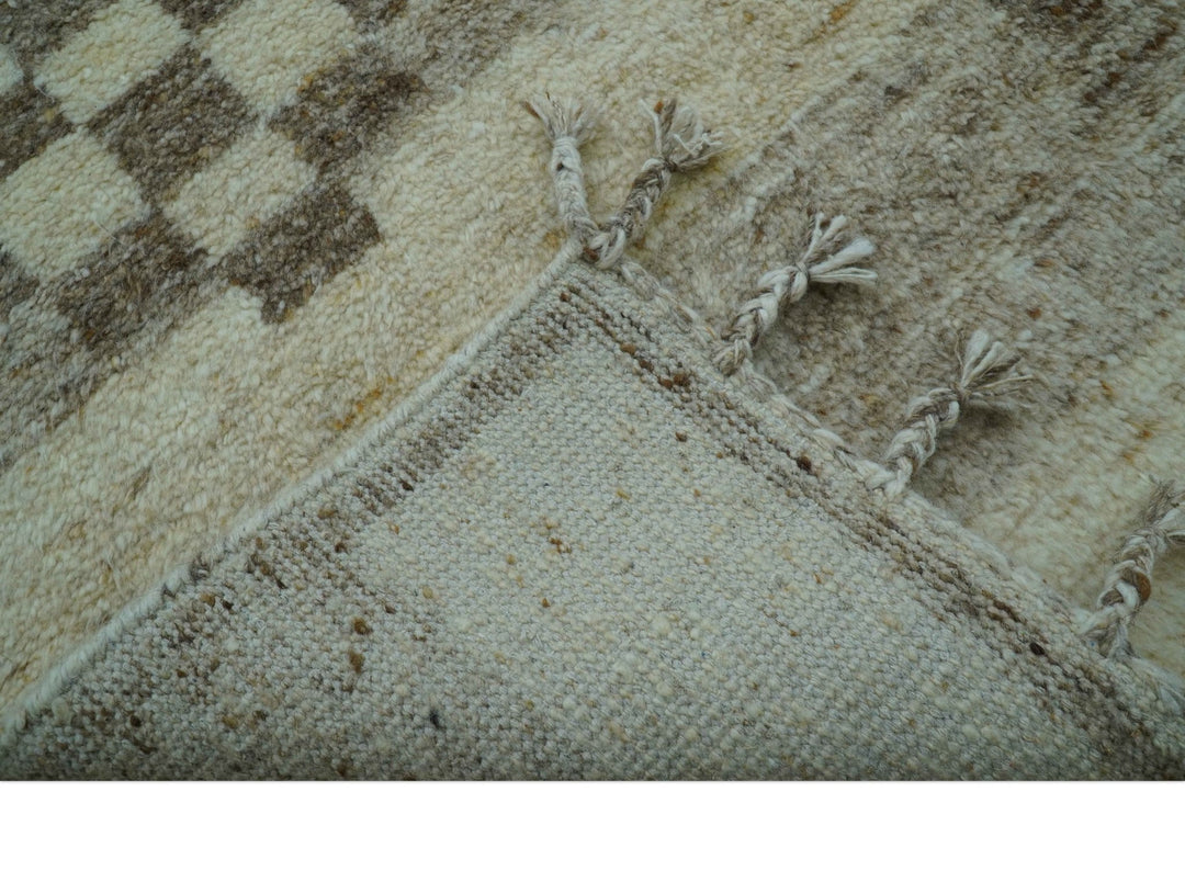 Tribal Custom Made Contemporary Beige Hand knotted Wool Area Rug - The Rug Decor