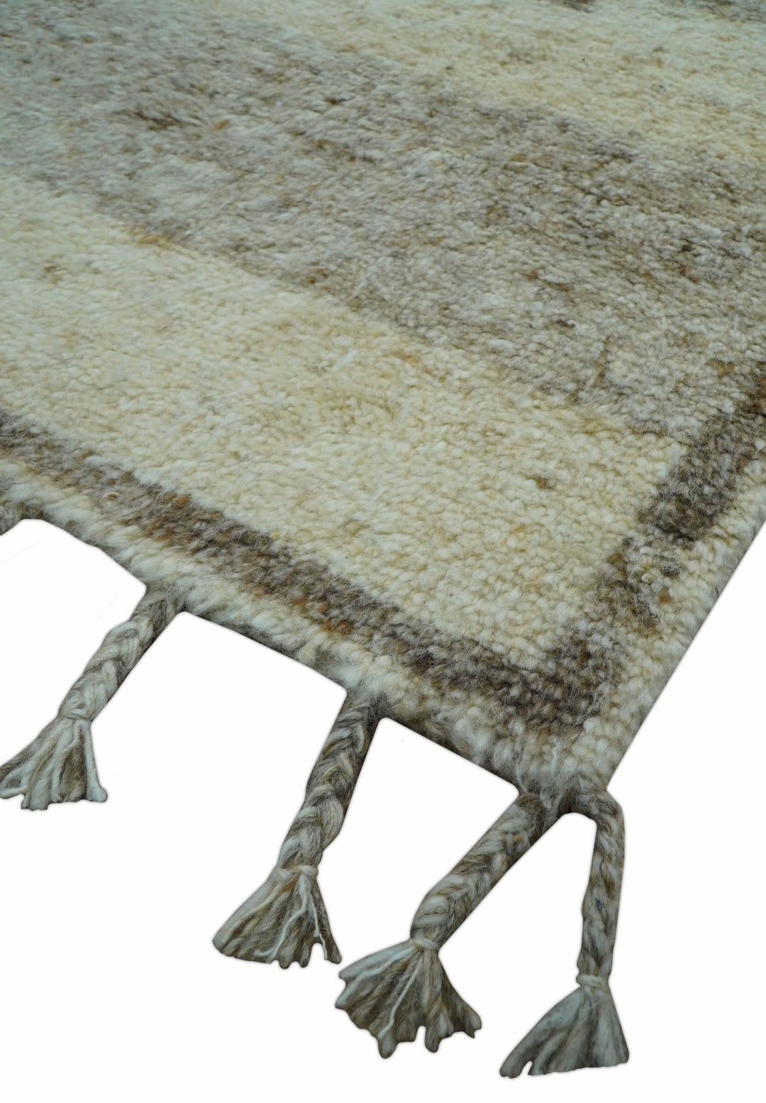 Tribal Custom Made Contemporary Beige Hand knotted Wool Area Rug - The Rug Decor
