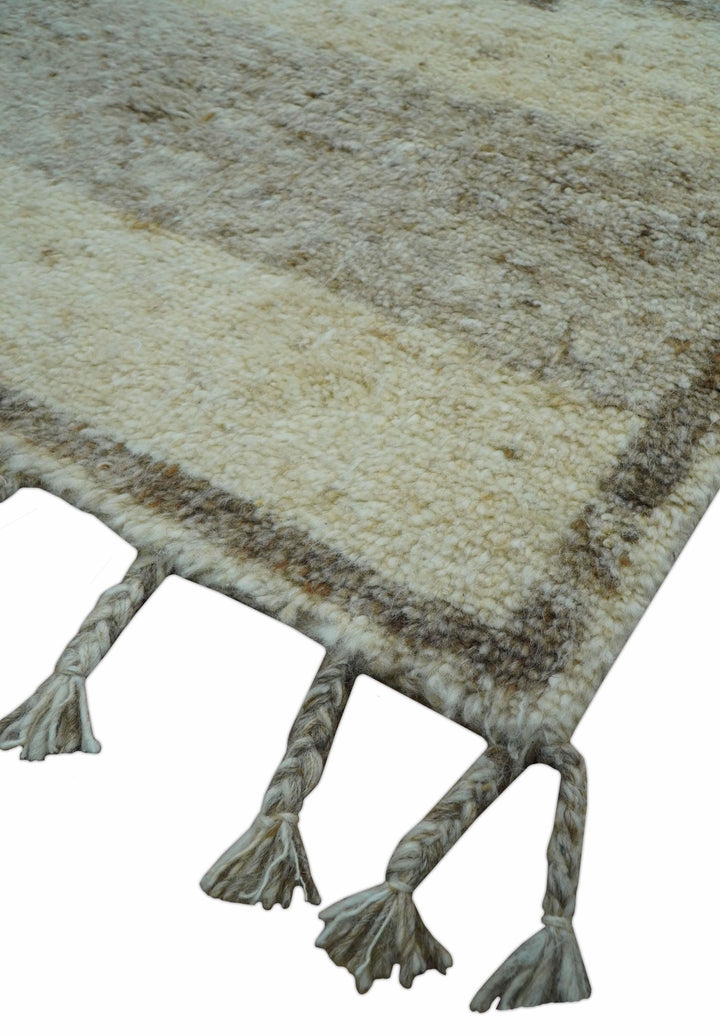 Tribal Custom Made Contemporary Beige Hand knotted Wool Area Rug - The Rug Decor