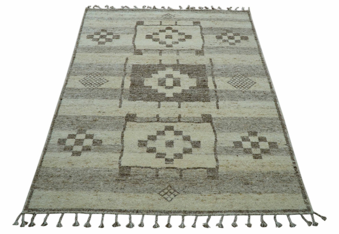 Tribal Custom Made Contemporary Beige Hand knotted Wool Area Rug - The Rug Decor