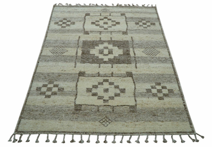 Tribal Custom Made Contemporary Beige Hand knotted Wool Area Rug - The Rug Decor