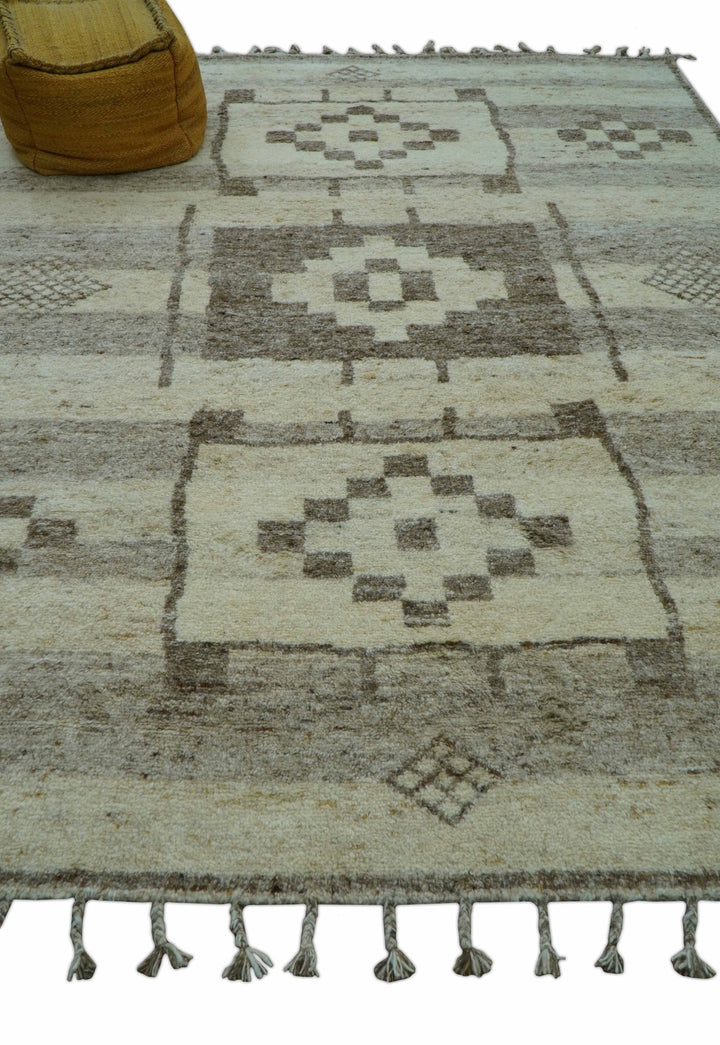 Tribal Custom Made Contemporary Beige Hand knotted Wool Area Rug - The Rug Decor