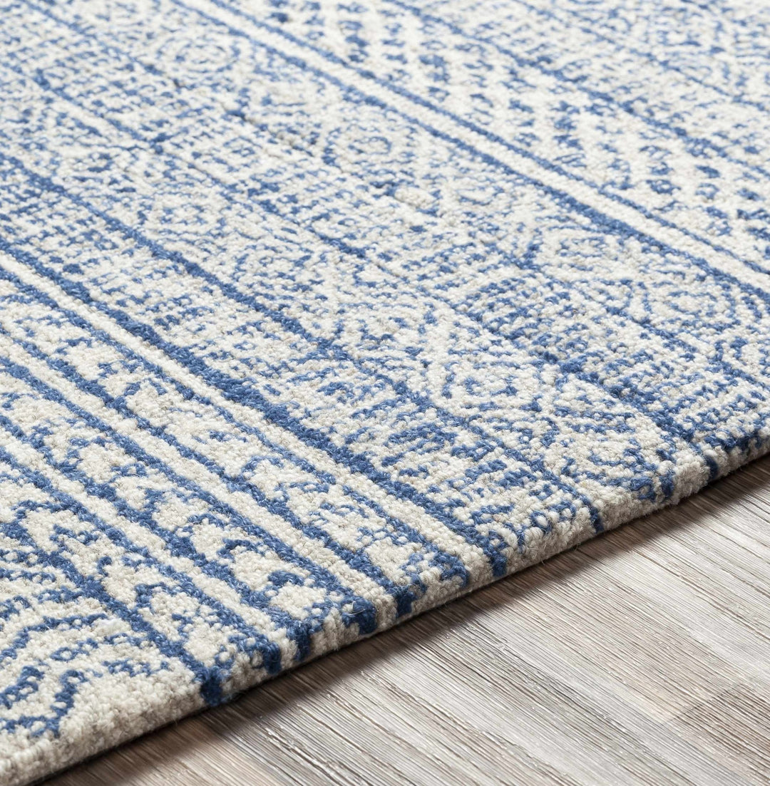 Tribal Design Blue and Ivory Hand Tufted Stripes design multi Size wool area Rug - The Rug Decor