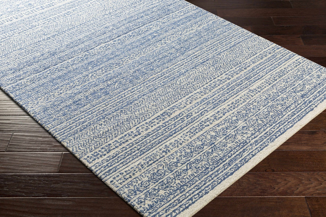 Tribal Design Blue and Ivory Hand Tufted Stripes design multi Size wool area Rug - The Rug Decor