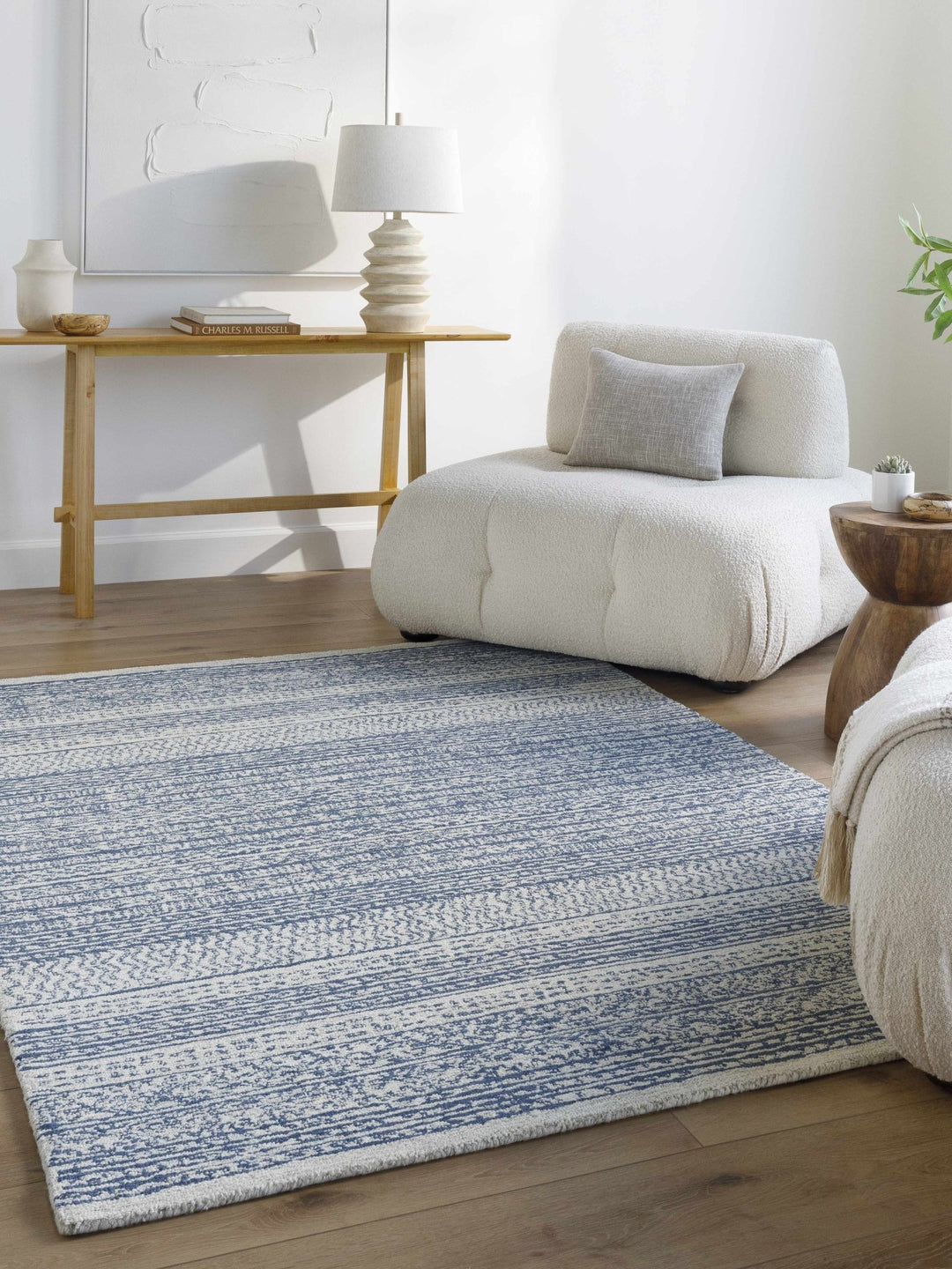 Tribal Design Blue and Ivory Hand Tufted Stripes design multi Size wool area Rug - The Rug Decor