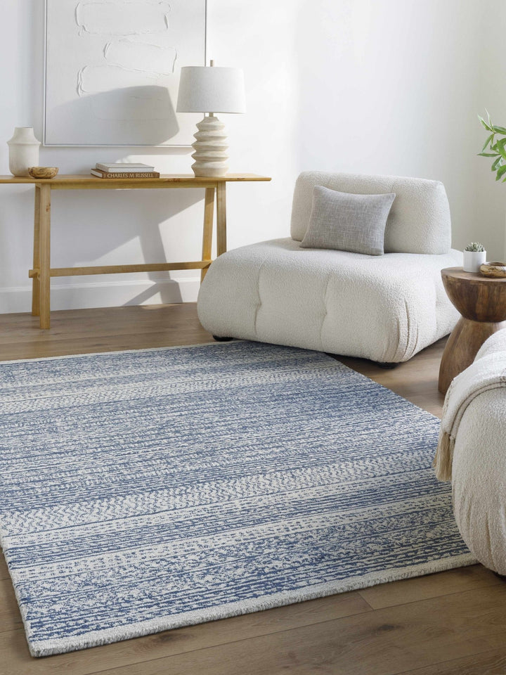 Tribal Design Blue and Ivory Hand Tufted Stripes design multi Size wool area Rug - The Rug Decor