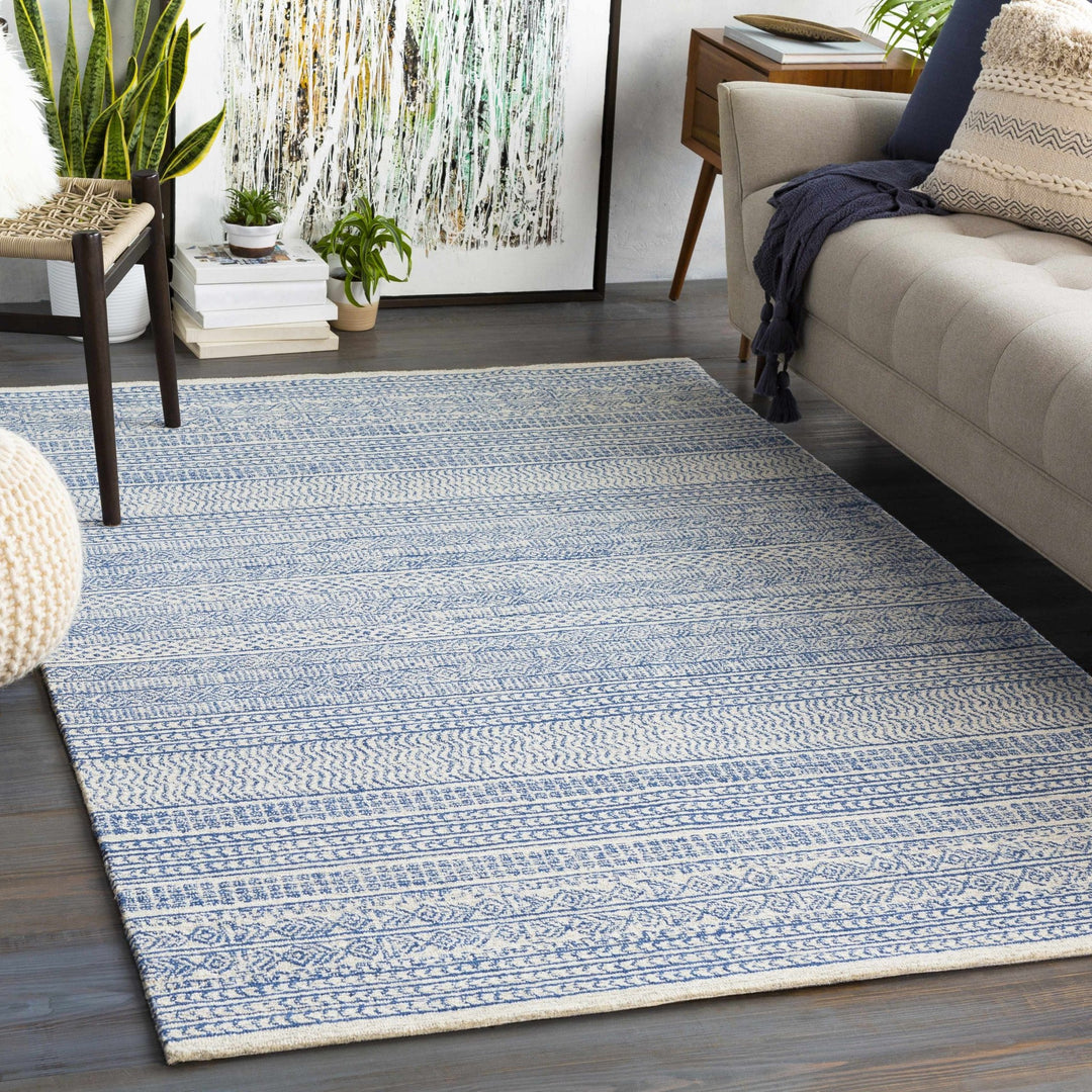 Tribal Design Blue and Ivory Hand Tufted Stripes design multi Size wool area Rug - The Rug Decor