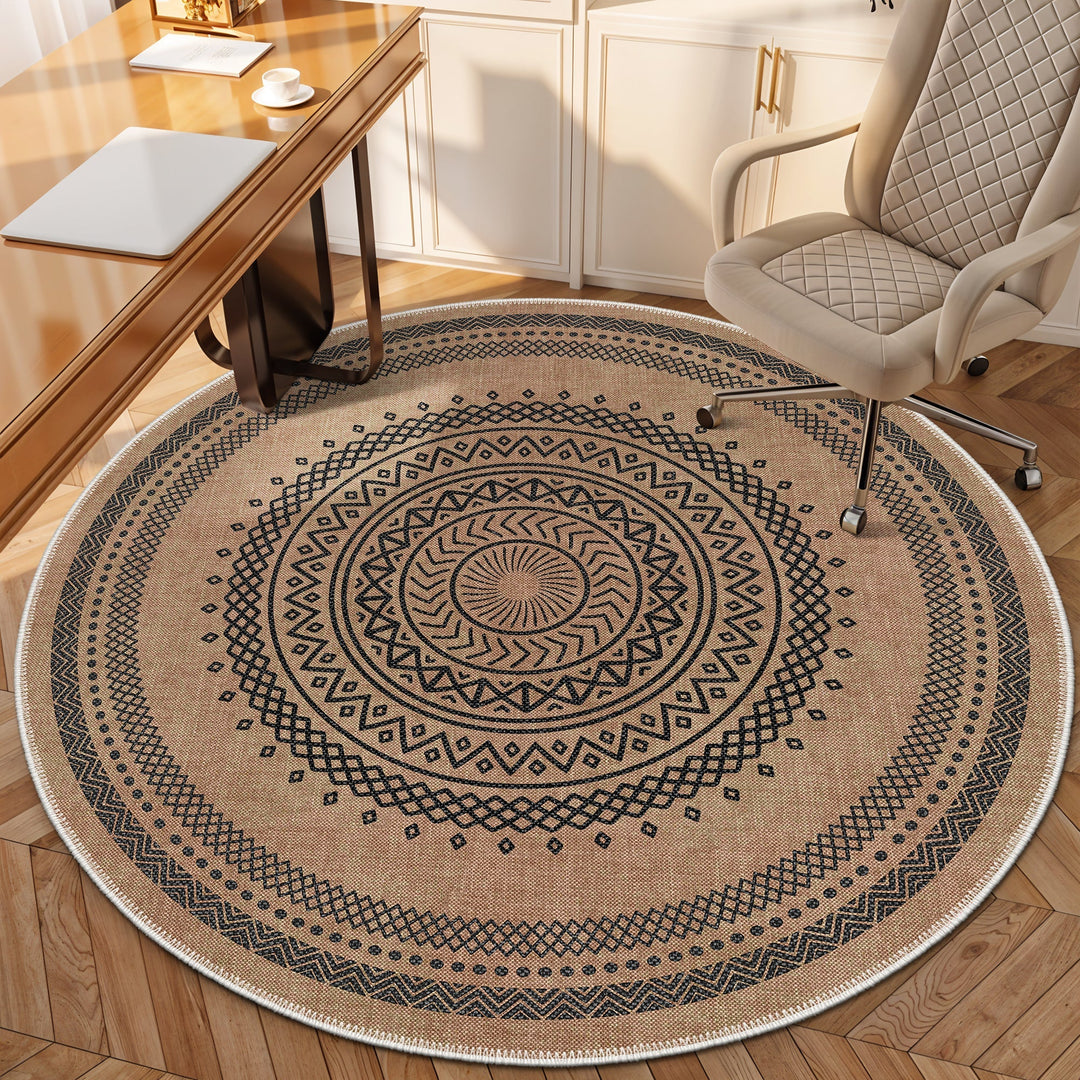 Tribal Design Brown Machine Washable Cotton Area Rug - The Rug Decor
