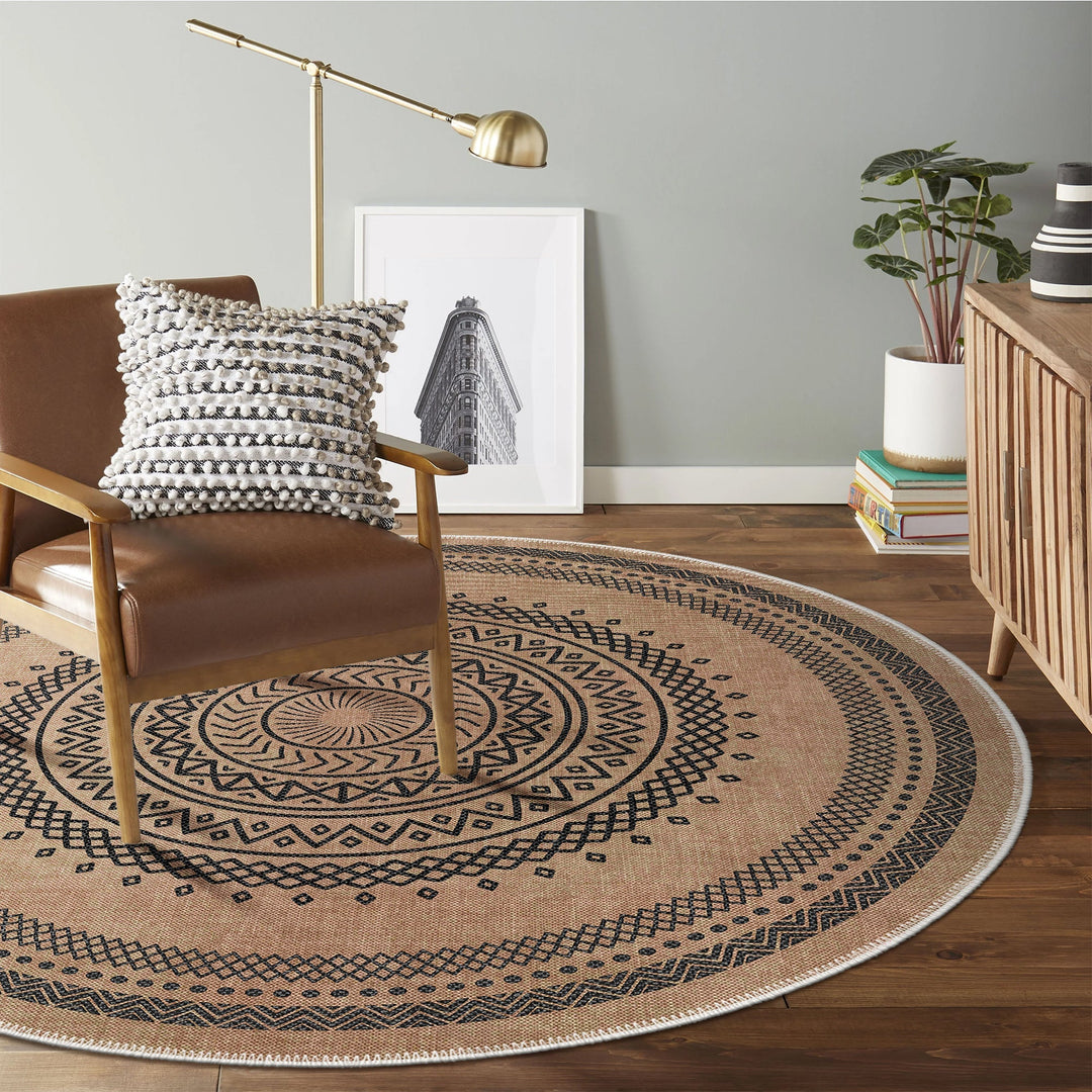 Tribal Design Brown Machine Washable Cotton Area Rug - The Rug Decor