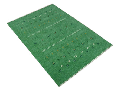 Tribal Design Green Traditional Hand loom 4.6x7 Wool Area Rug - The Rug Decor