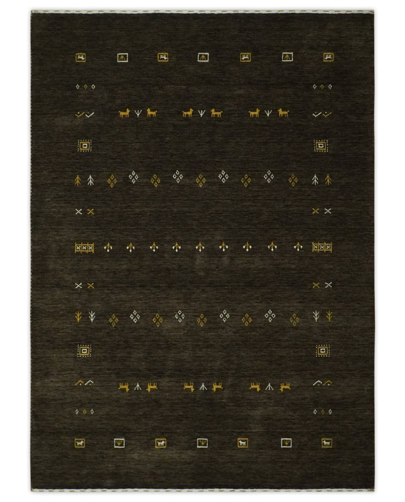 Tribal Design Greenish-Brown Traditional Hand loom 4.6x7 Wool Area Rug - The Rug Decor