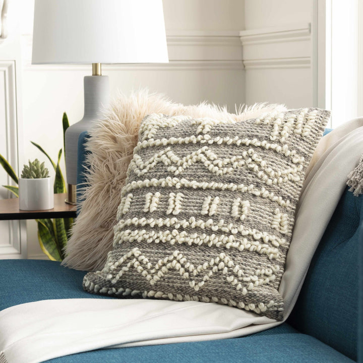 Tribal Design Ivory and Charcoal cable knit Pattern Wool and Cotton Throw and Lumbar Pillow Cover - The Rug Decor