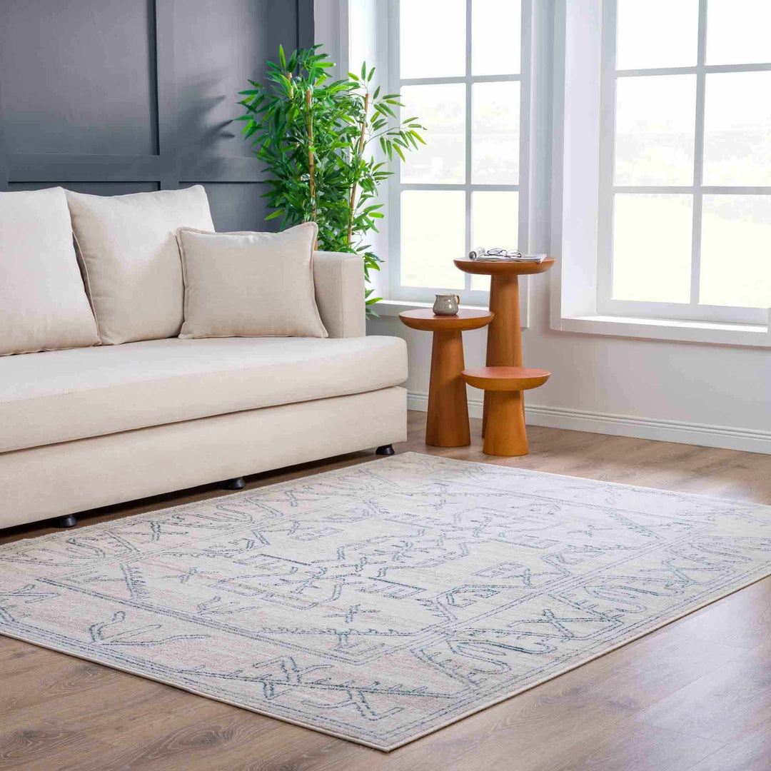 Tribal Design Light Peach and Teal Area Rug - The Rug Decor