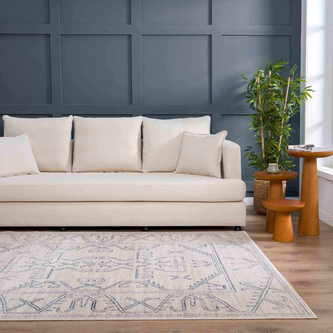 Tribal Design Light Peach and Teal Area Rug - The Rug Decor