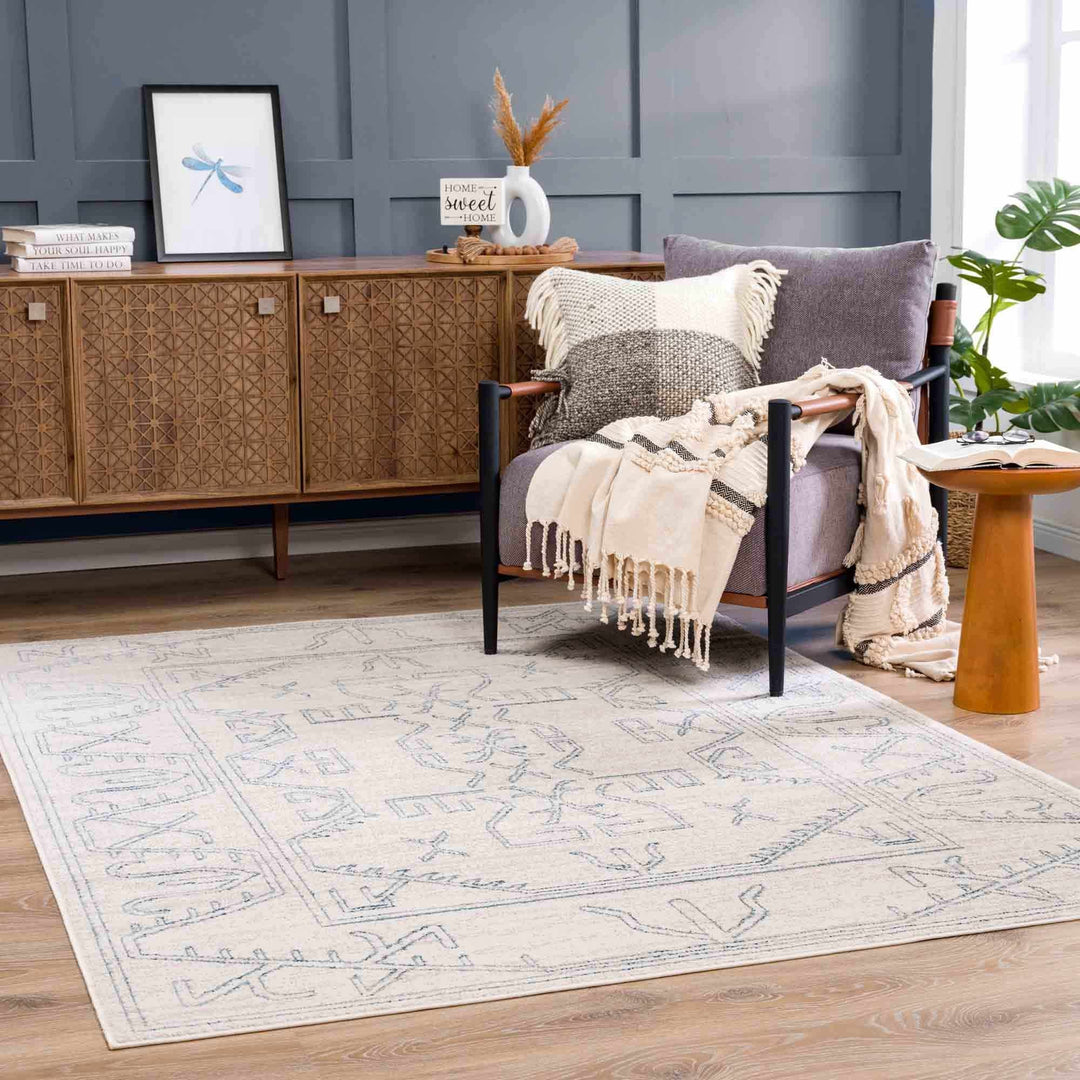 Tribal Design Light Peach and Teal Area Rug - The Rug Decor