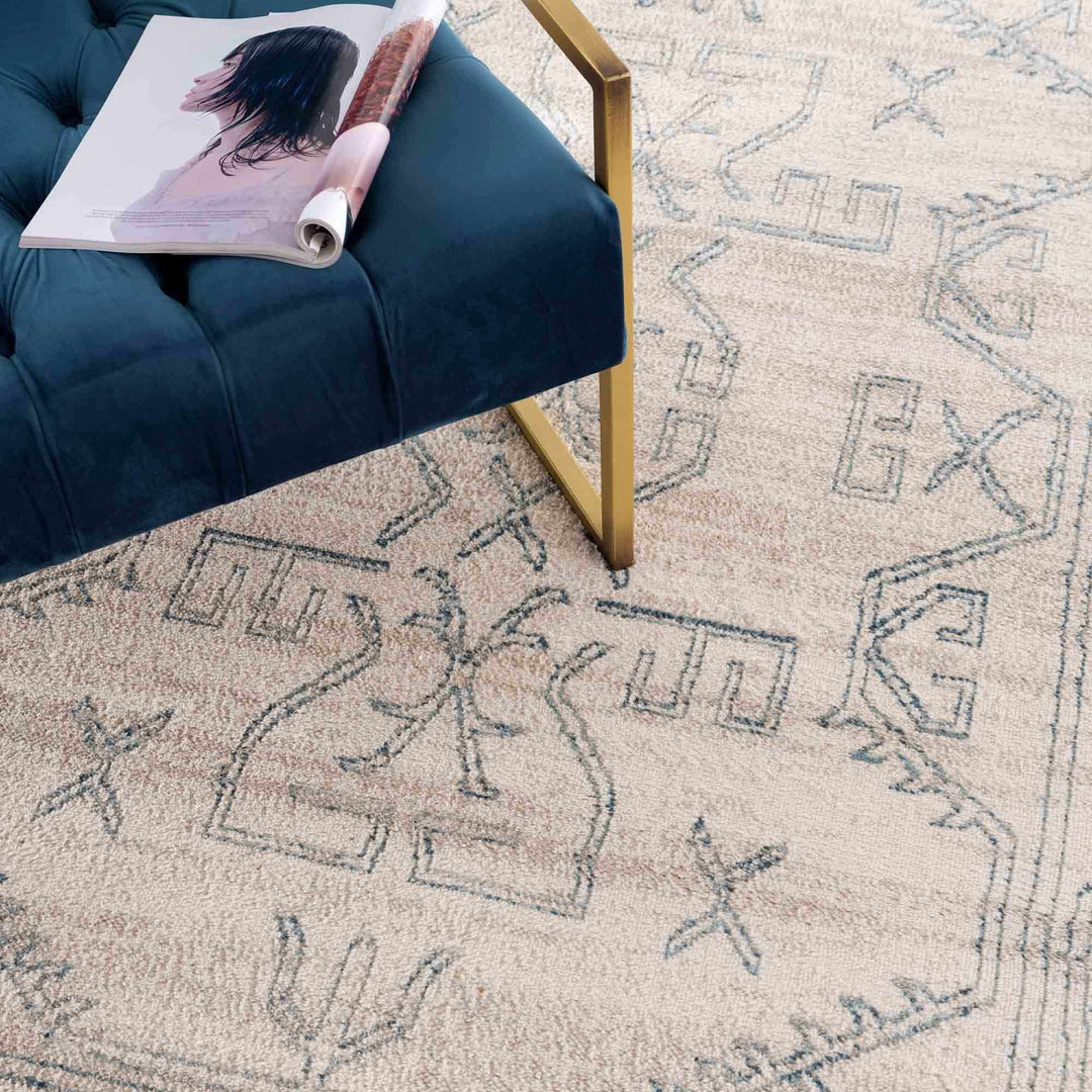 Tribal Design Light Peach and Teal Area Rug - The Rug Decor