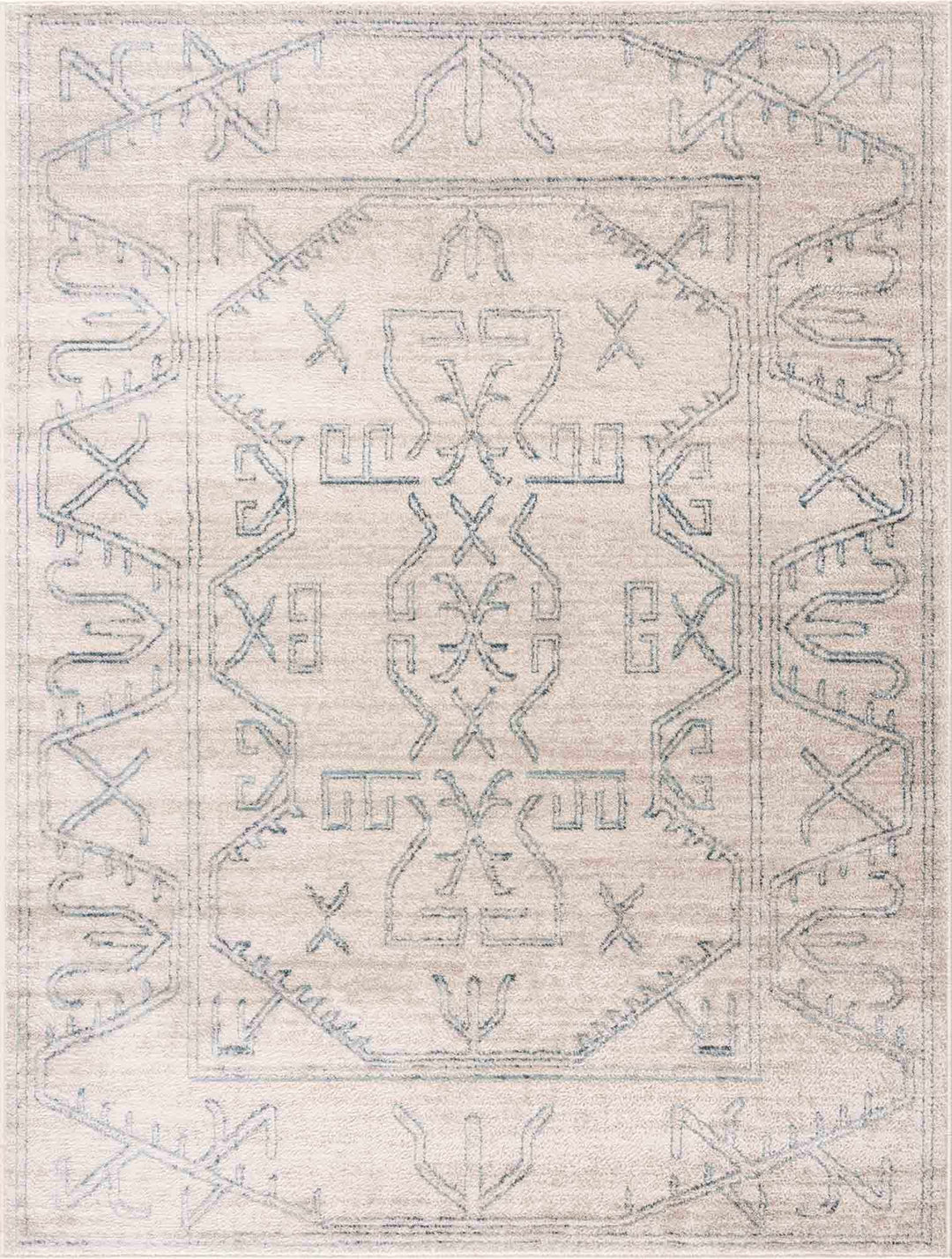 Tribal Design Light Peach and Teal Area Rug - The Rug Decor