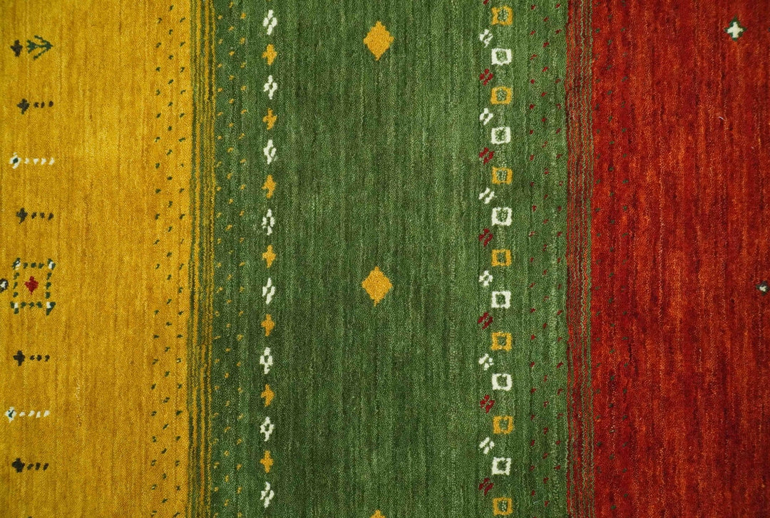 Tribal Gabbeh Ivory, Gold, Green and Maroon Geometrical Stripes Design 4.6x6.6 Hand loom wool area Rug - The Rug Decor