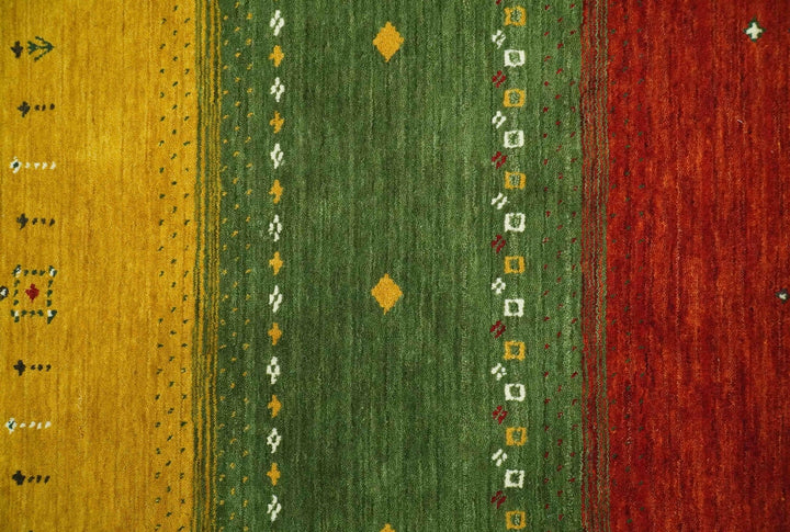 Tribal Gabbeh Ivory, Gold, Green and Maroon Geometrical Stripes Design 4.6x6.6 Hand loom wool area Rug - The Rug Decor