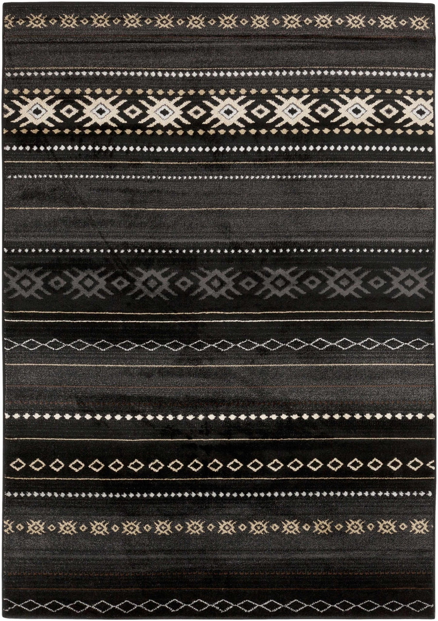 Tribal look Charcoal, Gray, Ivory and Tan Southwestern Stripes design Multi size Rug - The Rug Decor
