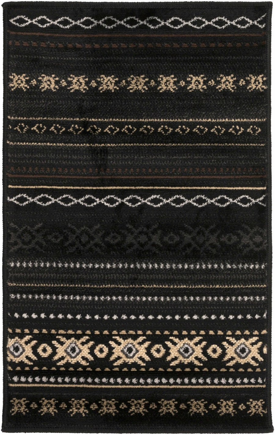 Tribal look Charcoal, Gray, Ivory and Tan Southwestern Stripes design Multi size Rug - The Rug Decor