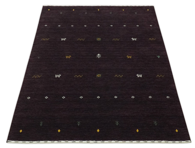Tribal look Dark Purple Traditional Hand loom 4.6x7 Wool Area Rug - The Rug Decor