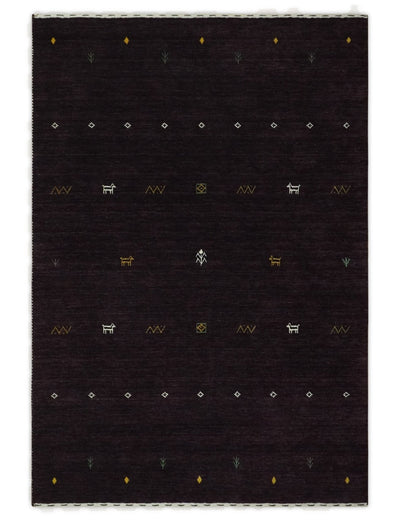 Tribal look Dark Purple Traditional Hand loom 4.6x7 Wool Area Rug - The Rug Decor