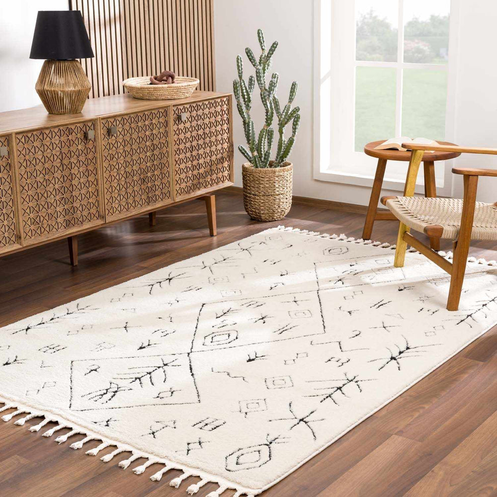 Tribal look Ivory and Black plush pile Texture Area Rug - The Rug Decor
