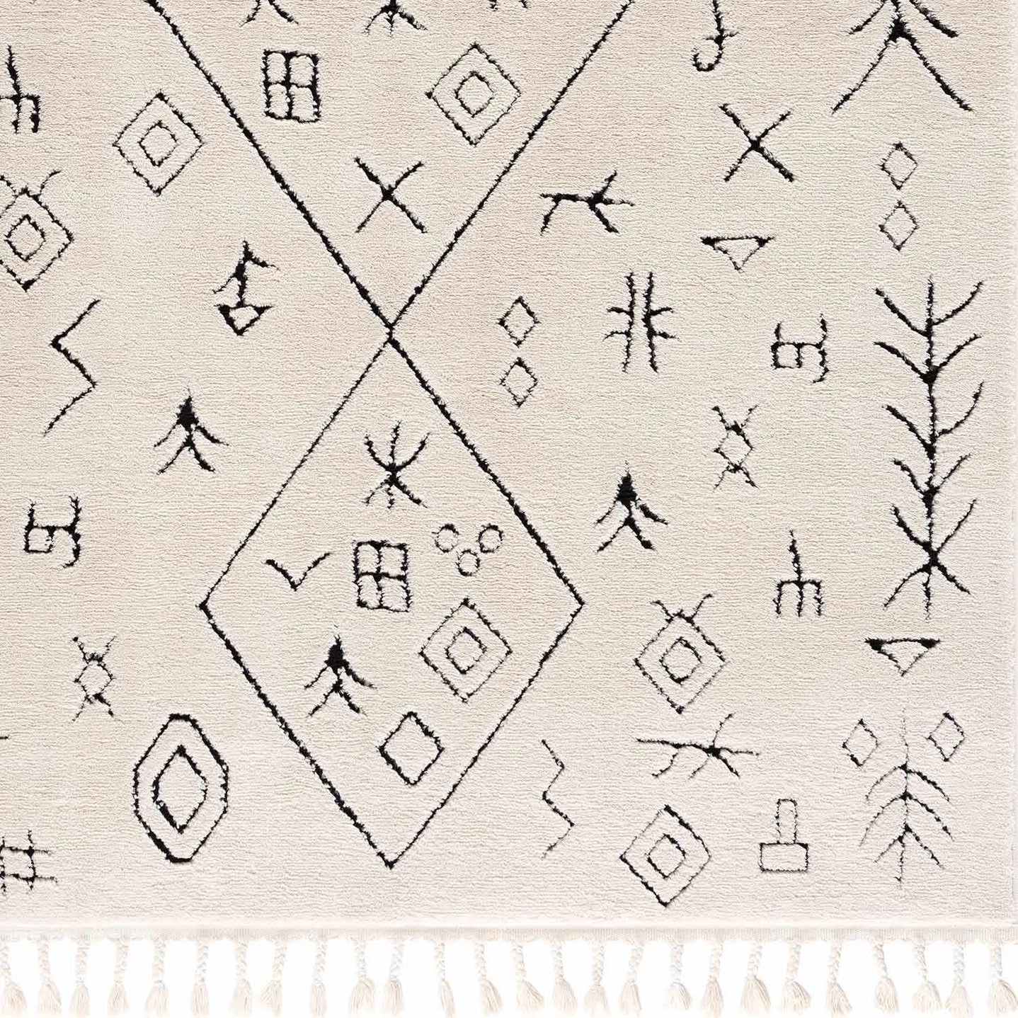 Tribal look Ivory and Black plush pile Texture Area Rug - The Rug Decor