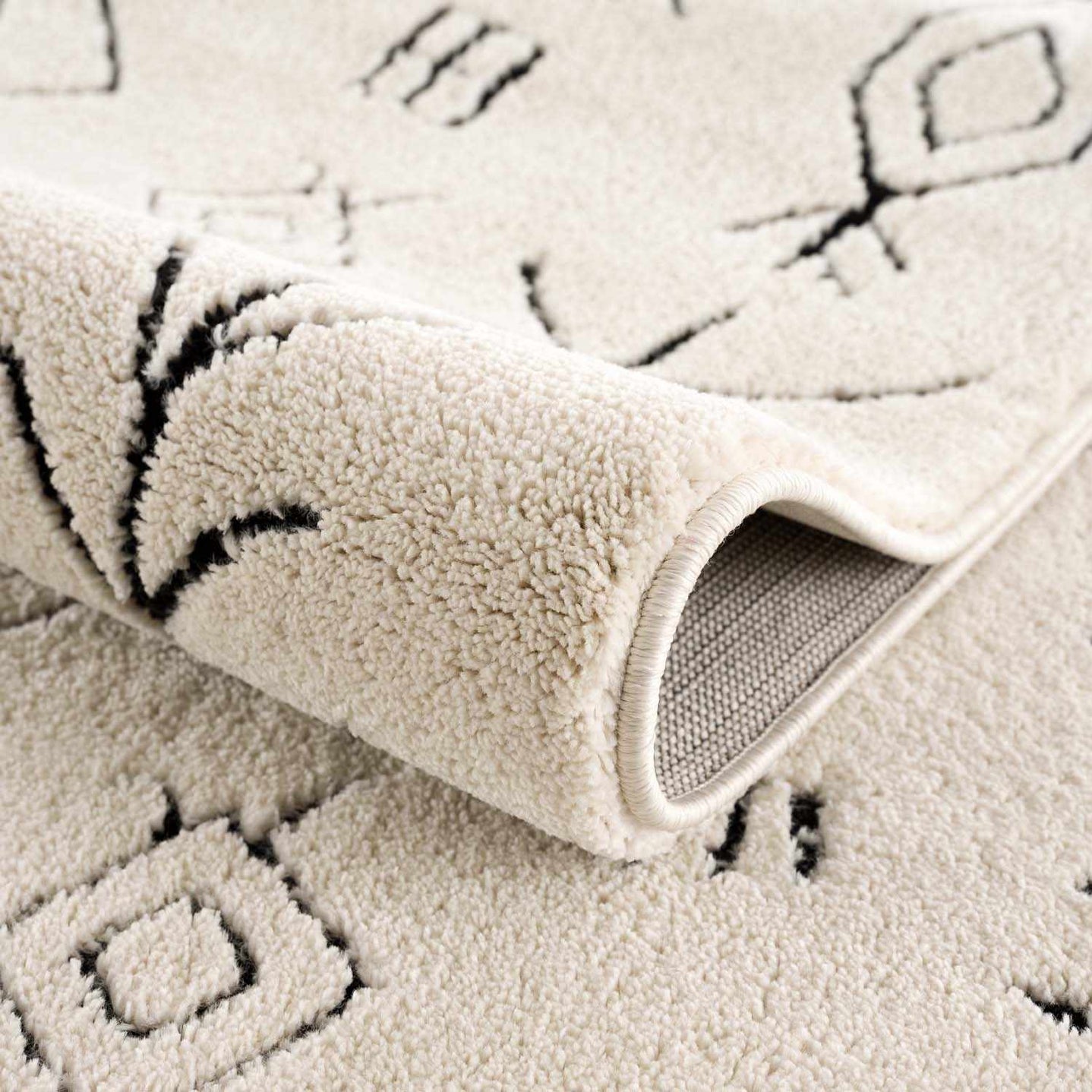 Tribal look Ivory and Black plush pile Texture Area Rug - The Rug Decor