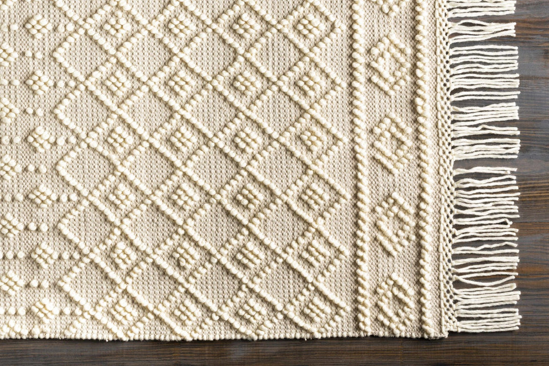 Tribal look Tassels Textured Beige, white Hand woven Wool and Cotton Area Rug - The Rug Decor