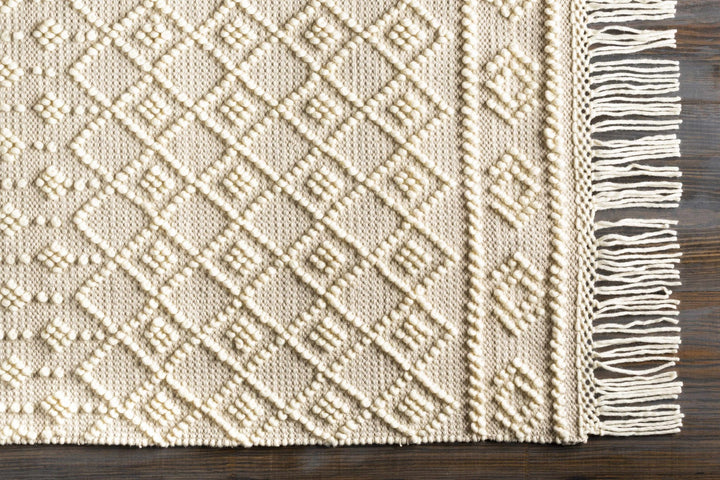 Tribal look Tassels Textured Beige, white Hand woven Wool and Cotton Area Rug - The Rug Decor