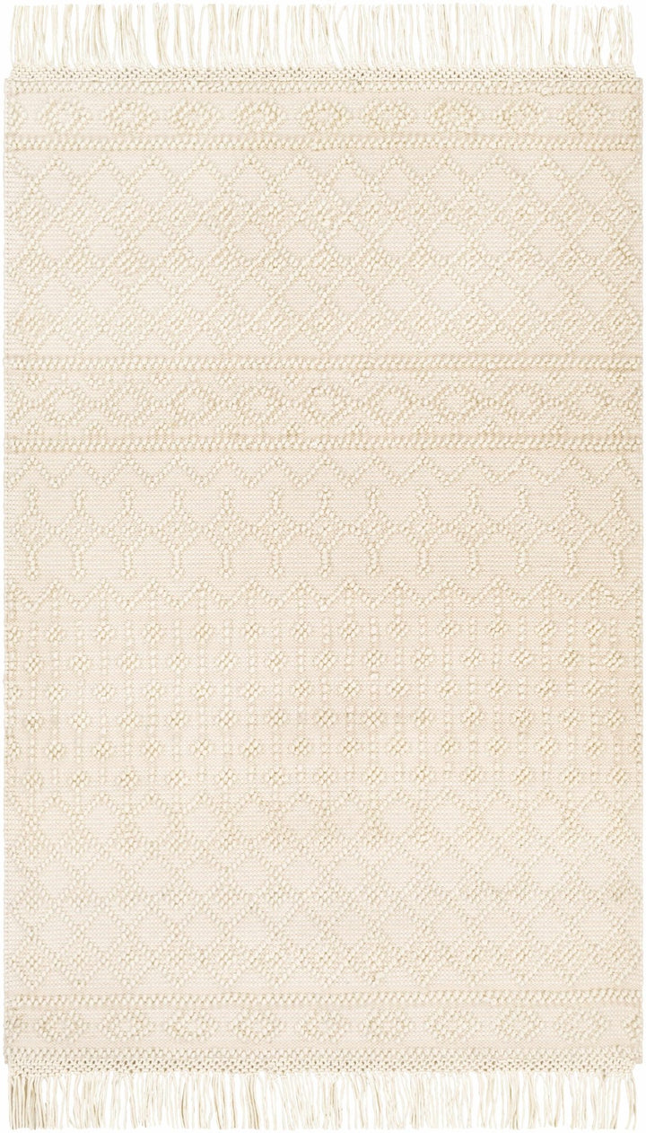 Tribal look Tassels Textured Beige, white Hand woven Wool and Cotton Area Rug - The Rug Decor