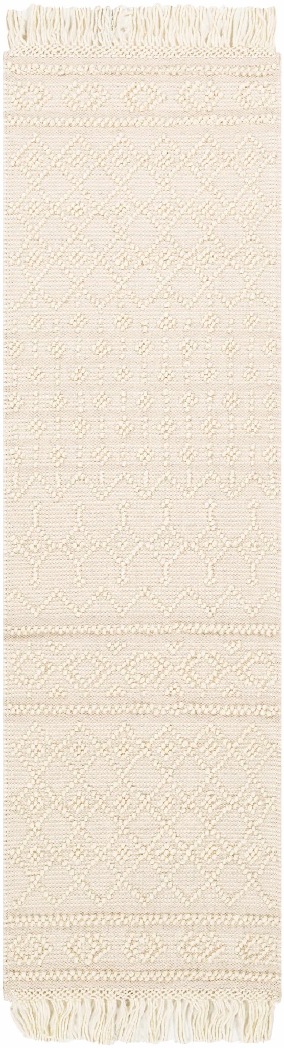 Tribal look Tassels Textured Beige, white Hand woven Wool and Cotton Area Rug - The Rug Decor