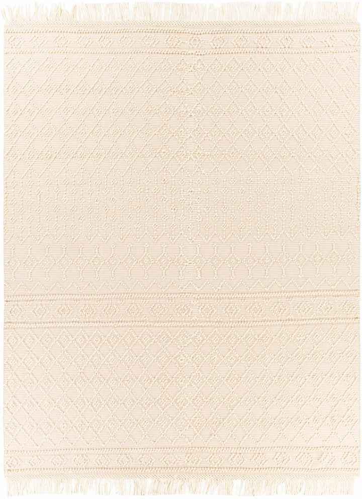 Tribal look Tassels Textured Beige, white Hand woven Wool and Cotton Area Rug - The Rug Decor