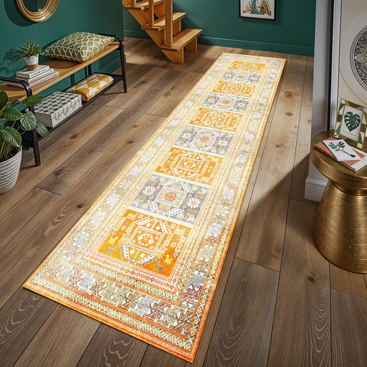 Tribal Medallion Yellow Machine Washable Cotton Area Rug - The Rug Decor