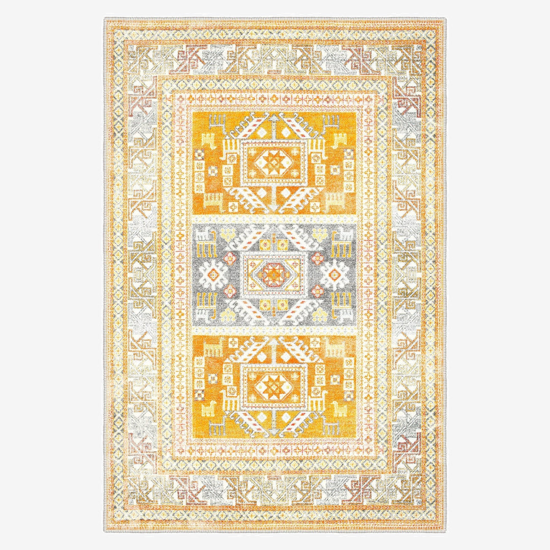 Tribal Medallion Yellow Machine Washable Cotton Area Rug - The Rug Decor
