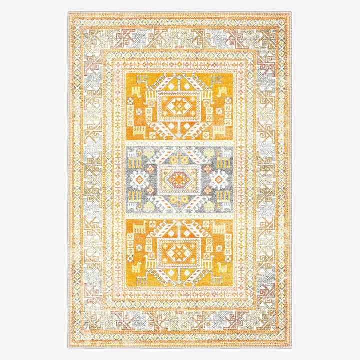 Tribal Medallion Yellow Machine Washable Cotton Area Rug - The Rug Decor