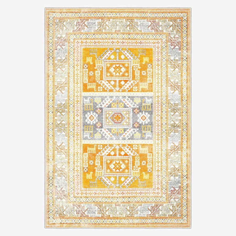 Tribal Medallion Yellow Machine Washable Cotton Area Rug - The Rug Decor