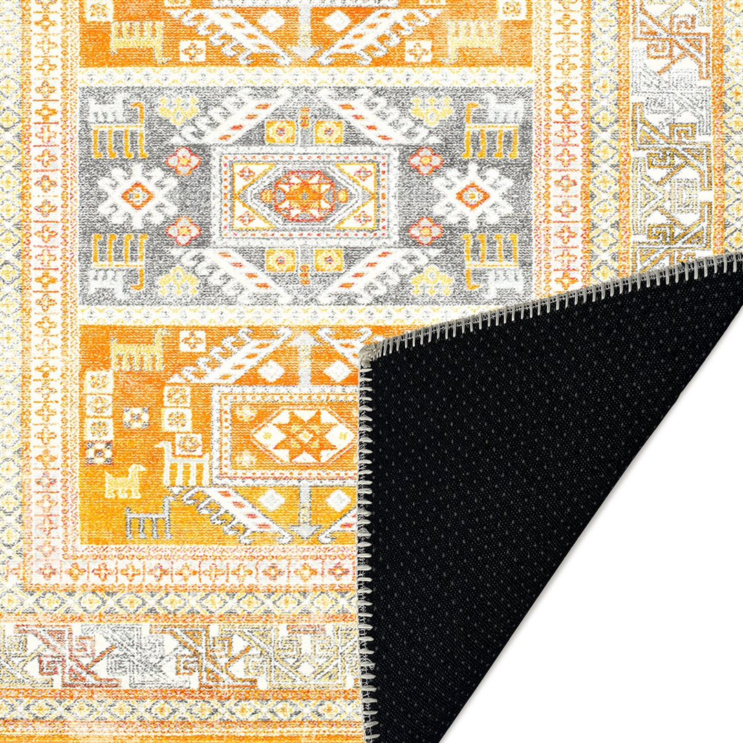 Tribal Medallion Yellow Machine Washable Cotton Area Rug - The Rug Decor