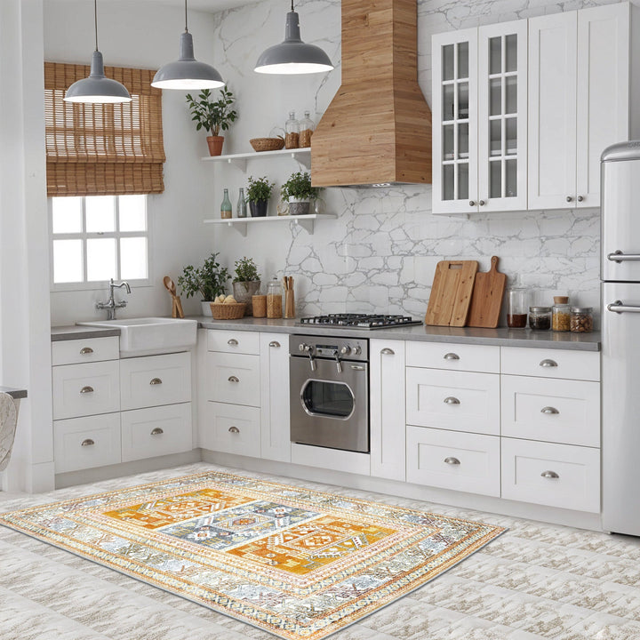 Tribal Medallion Yellow Machine Washable Cotton Area Rug - The Rug Decor