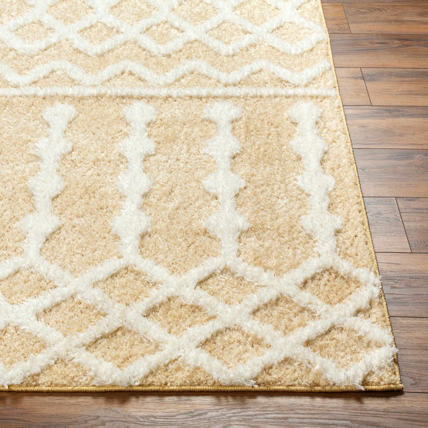 Tribal Trellis Camel and Ivory Plush Pile Machine Woven Area Rug - The Rug Decor