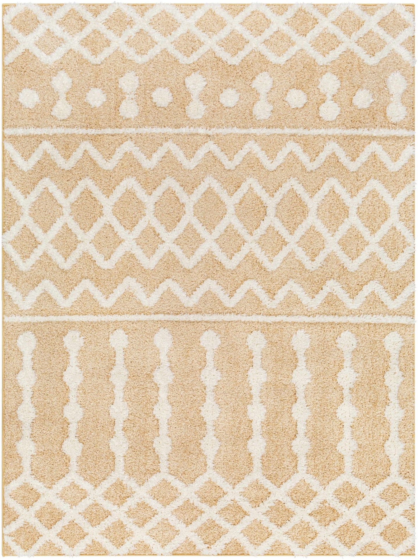 Tribal Trellis Camel and Ivory Plush Pile Machine Woven Area Rug - The Rug Decor
