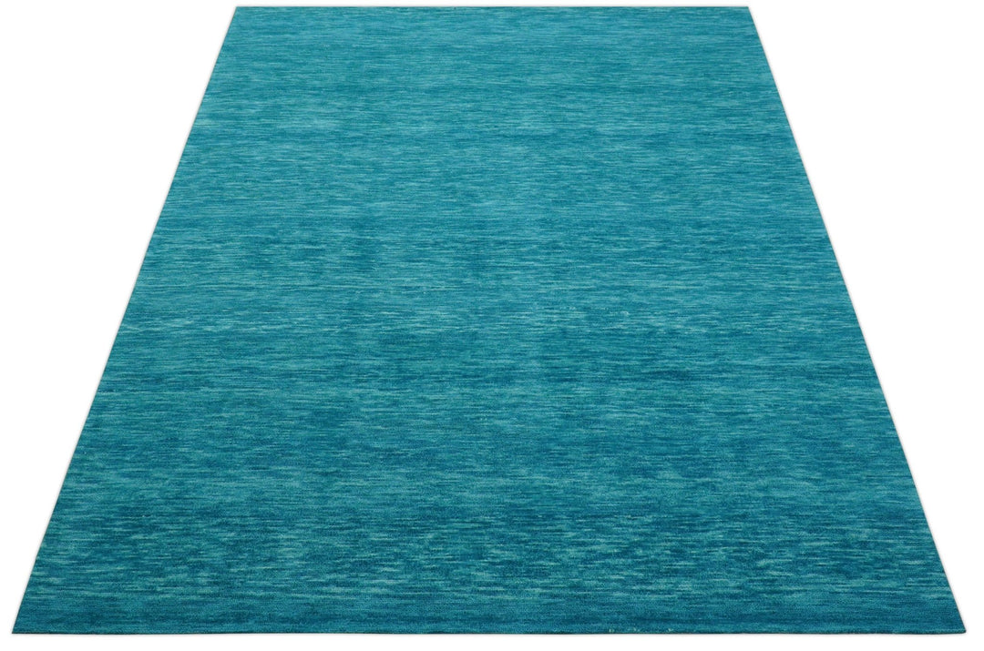 Trident Custom Made Solid Modern Blue Hand Tufted Wool Area Rug - The Rug Decor