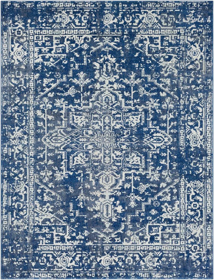 Truchas Traditional Medallion Design Blue And Ivory Area Rug - The Rug Decor