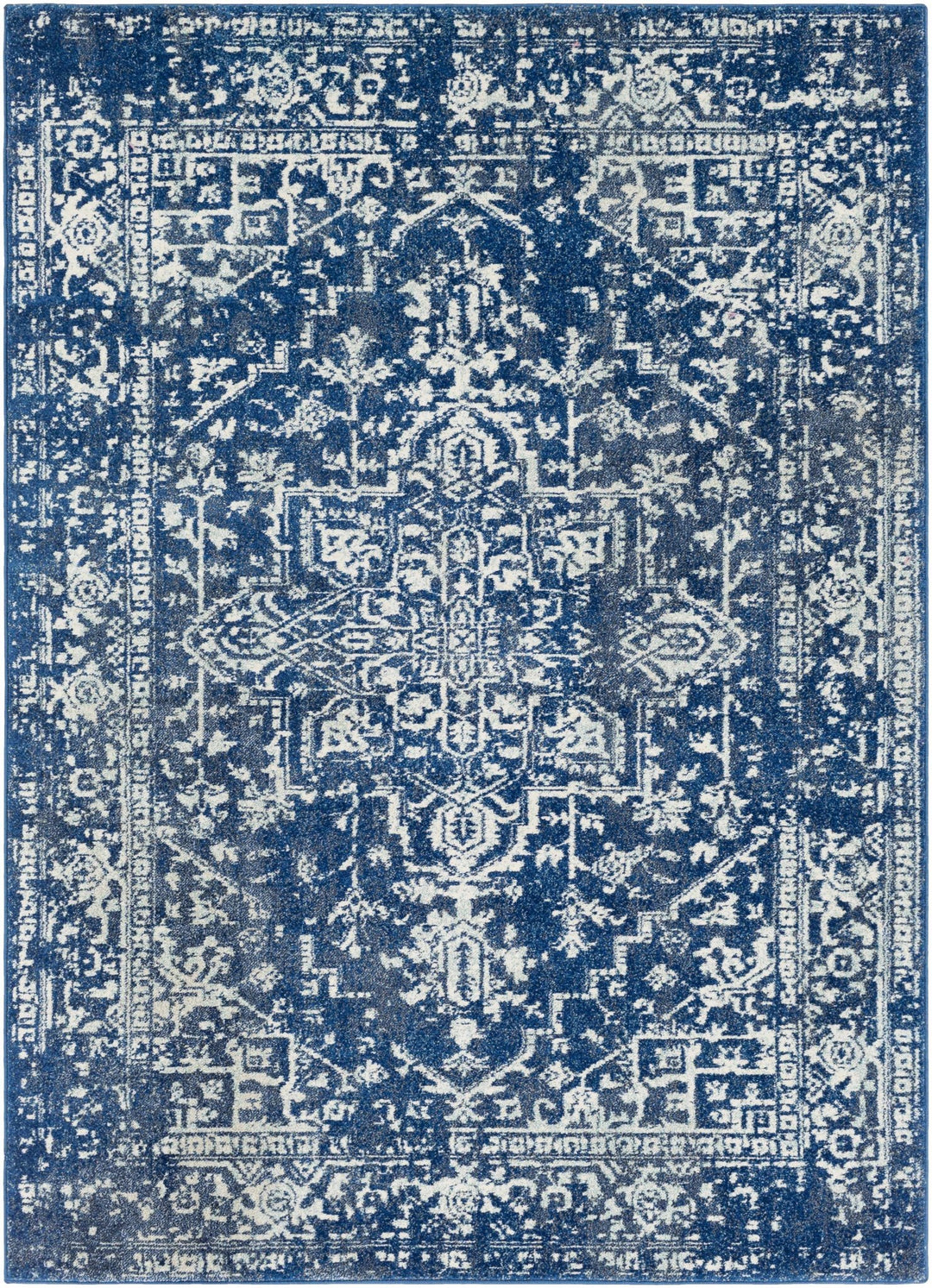 Truchas Traditional Medallion Design Blue And Ivory Area Rug - The Rug Decor