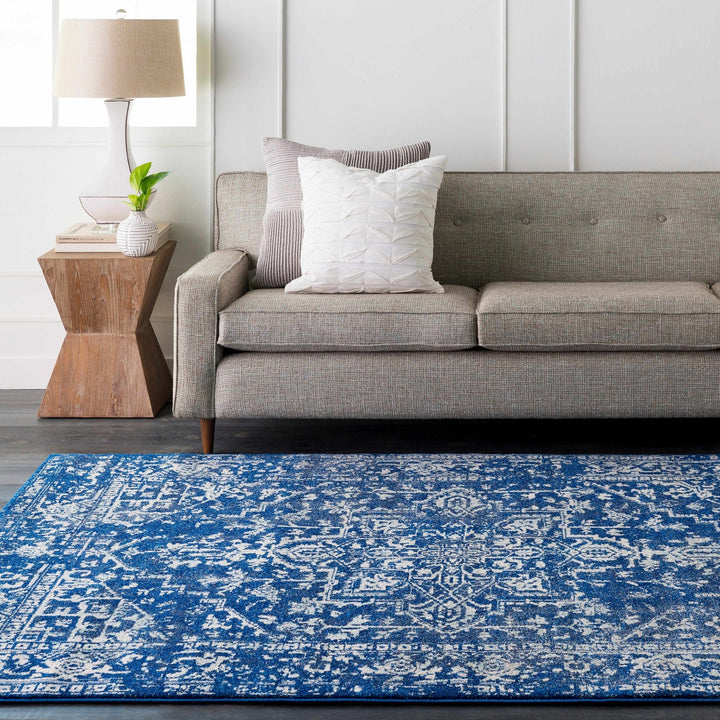 Truchas Traditional Medallion Design Blue And Ivory Area Rug - The Rug Decor