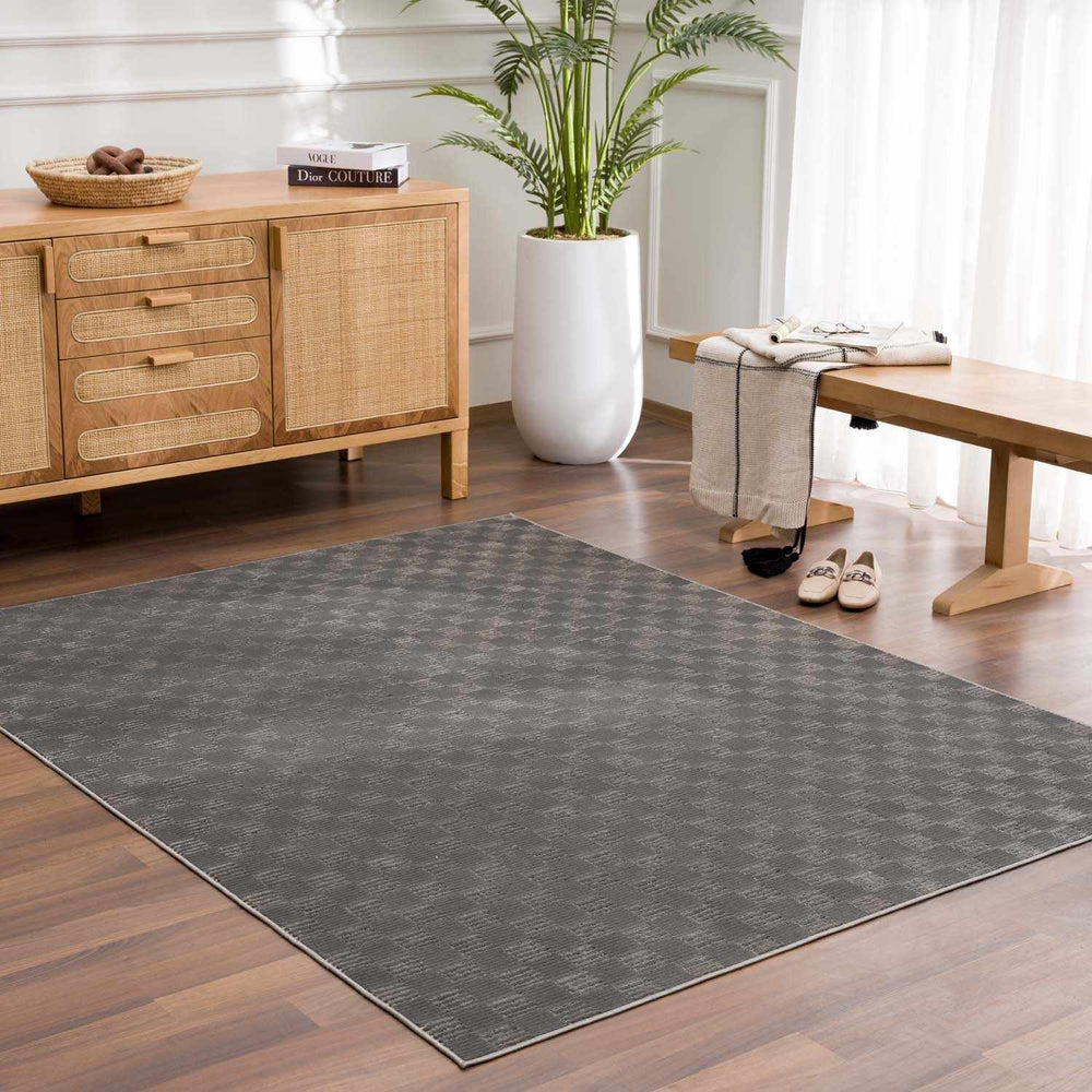 Truls 3D Modern Checkered Pattern Black Washable Rug - The Rug Decor